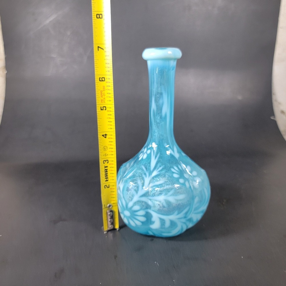 Antique Blue Glass Fenton? spanish lace opalescent daisy & fern barber bottle - Picture 7 of 8